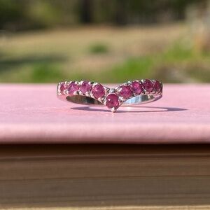 925 Sterling Silver Ruby Chevron Classic Wishbone Ring Size 6.25